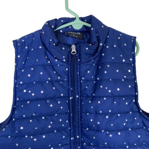 Zelos Girls Sz L (12-14) Puffer Vest Navy with Metallic Silver Star Print NWT - Picture 2 of 16